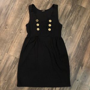 Black dress with gold buttons